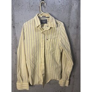 Abercrombie & Fitch Muscle Fit Button Down Shirt Mens Large Yellow Stripe Cotton